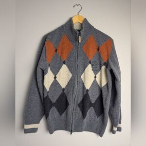 Wool argyle zip up sweater Claudio Campione vintage grey orange Large